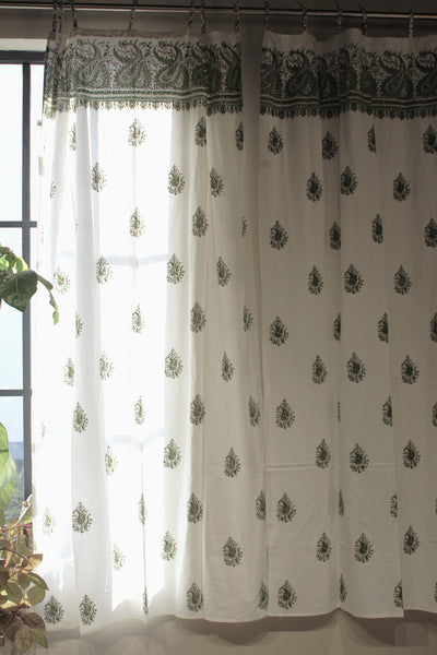 COTTON PAISELY BLOCK PRINT CURTAIN IN SHADES OF GREEN