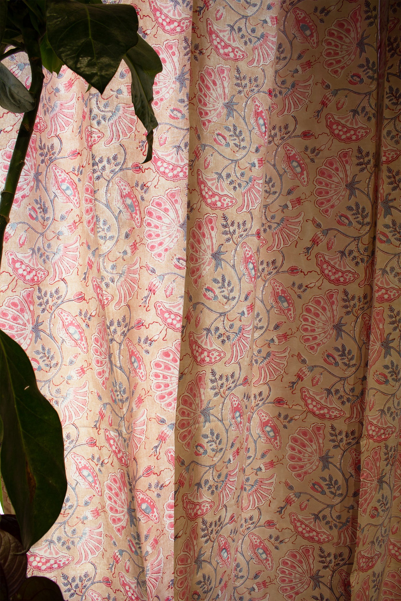 COTTON LOTUS FLOWER JAAL BLOCK PRINT CURTAIN IN KASHISH PINK