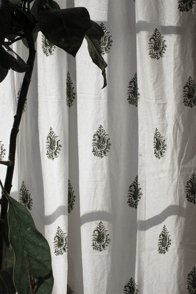 COTTON PAISELY BLOCK PRINT CURTAIN IN SHADES OF GREEN