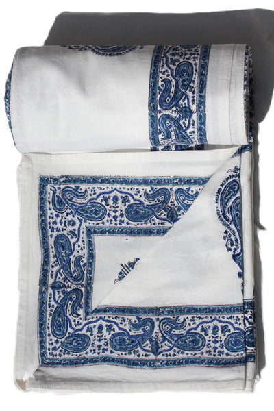 Cotton Paisely Block Print Bedsheet in Blue