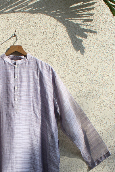 CHANDERI SILK MEN KURTA CHECKS PATTERN IN PURPLE HAZE