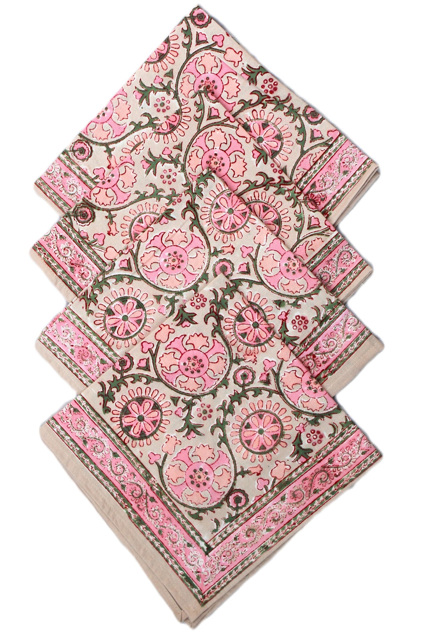 COTTON GUD BUTI BLOCK PRINT TABLE NAPKIN IN CAMEO ROSE