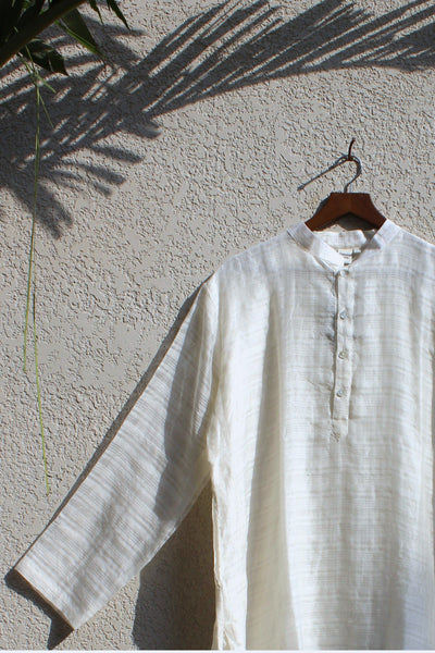 CHANDERI SILK MEN KURTA CHECKS PATTERN IN IVORY