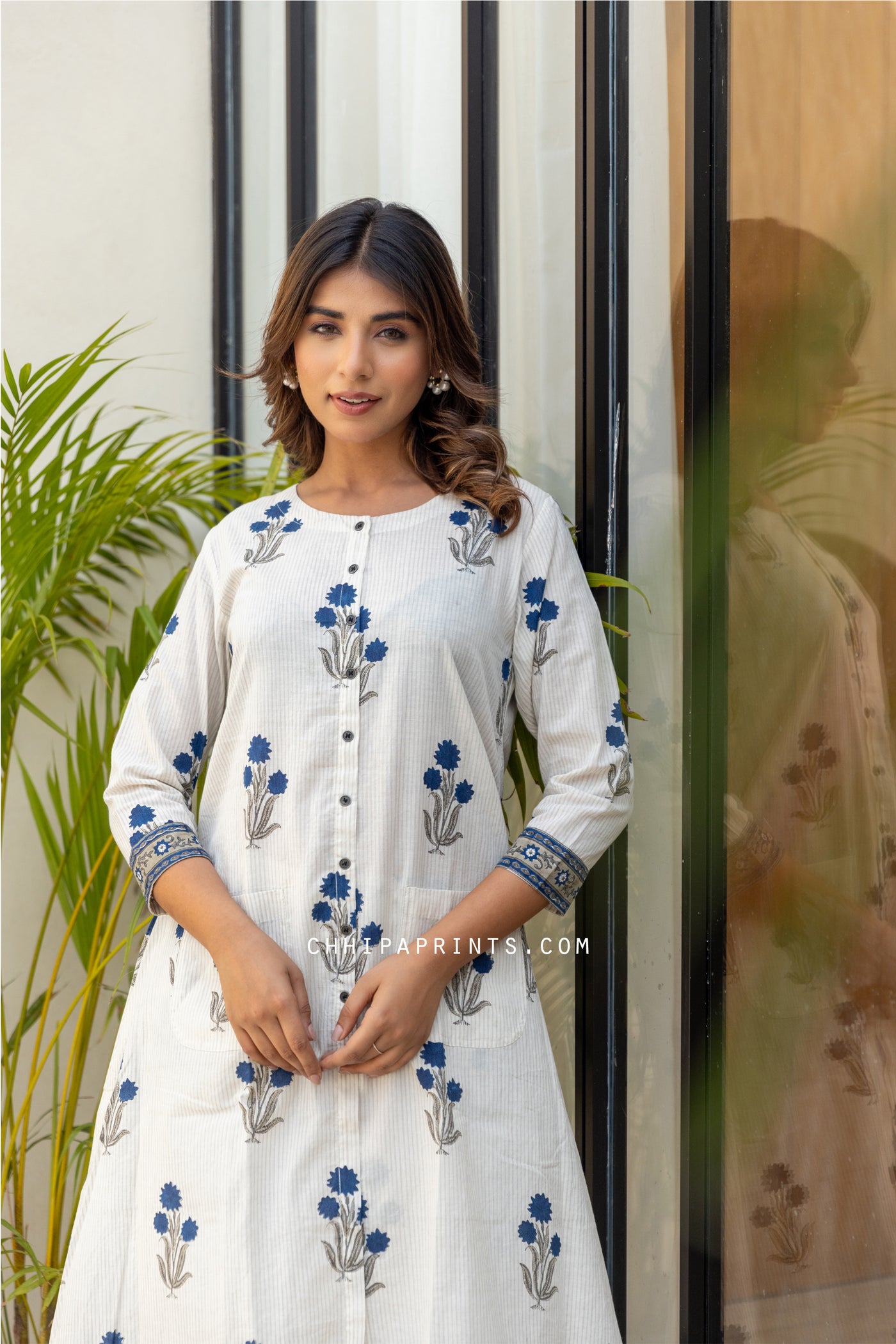 Cotton Mughal Boota Kurta & Palazzo Co Ord Set in Blue