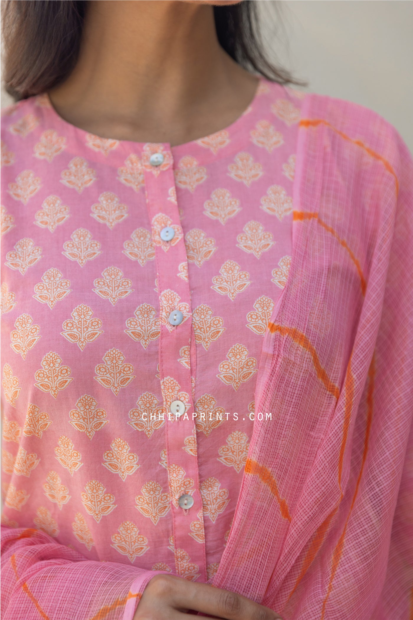 Cotton Mahin Buti Gud Print Kurta Set in Hot Pink