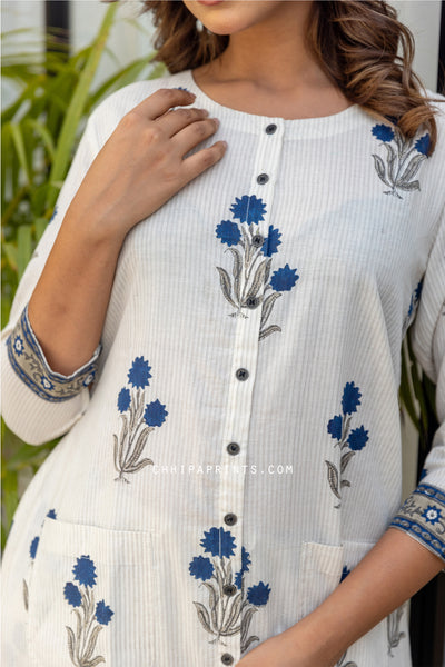 Cotton Mughal Boota Kurta & Palazzo Co Ord Set in Blue