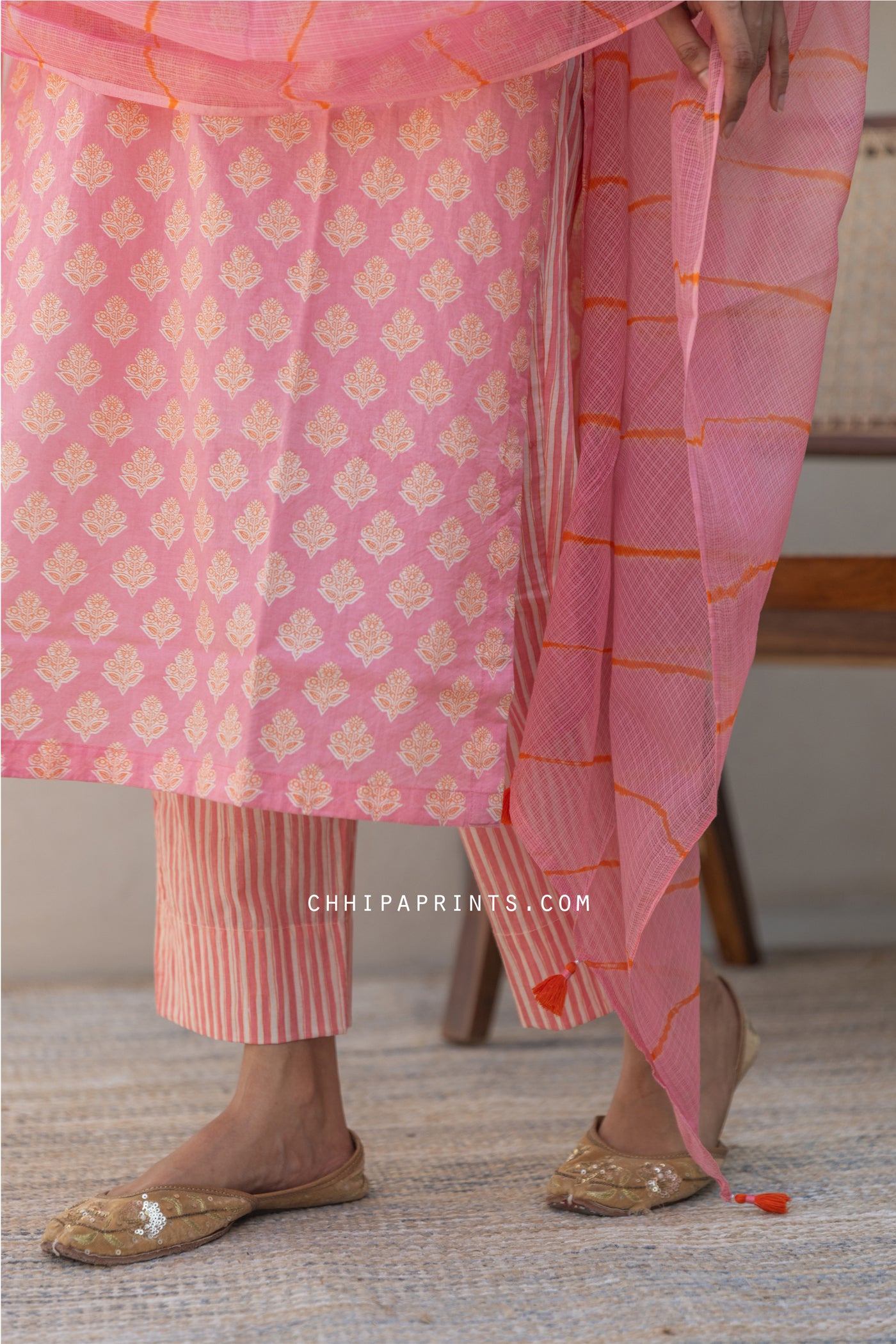 Cotton Mahin Buti Gud Print Kurta Set in Hot Pink