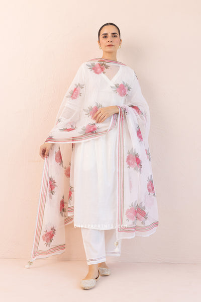 Cotton Slub Plain Dye Angrakha Kurta Set in Ivory