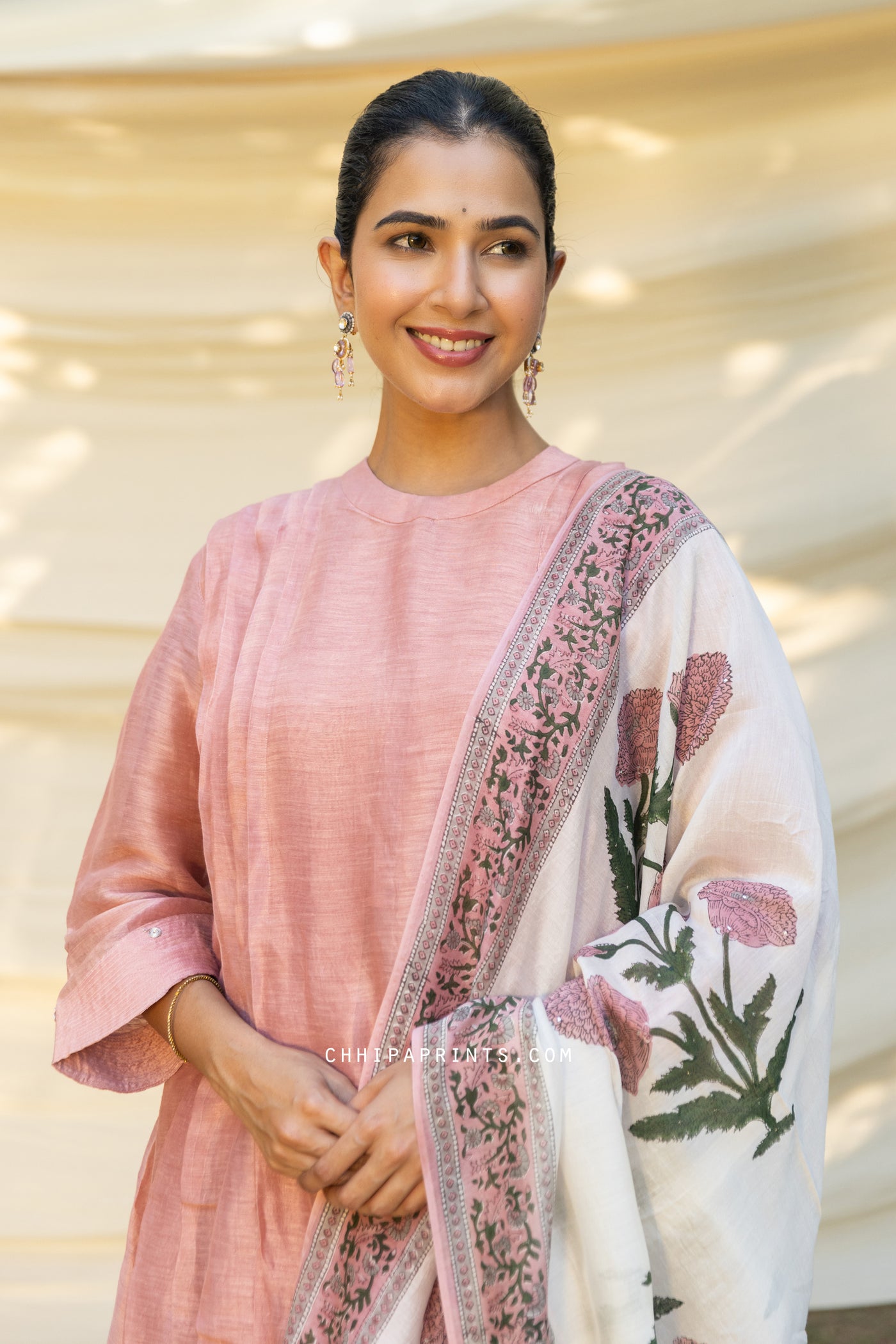 Satin Raw Silk Pleated A Line Kurta Set in Shades of Old Rose