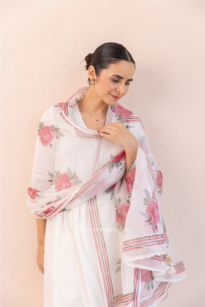 Cotton Slub Plain Dye Angrakha Kurta Set in Ivory