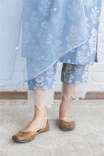 Cotton Mughal Buta Print Kurta Set in Powder Blue