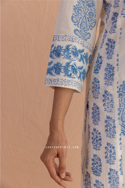 Cotton Block Print Buta & Buti Kurta Set in Powder Blue