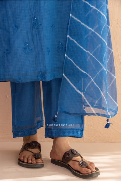 Kota Doria Embroidery Buti Suit Set in Mykonos Blue