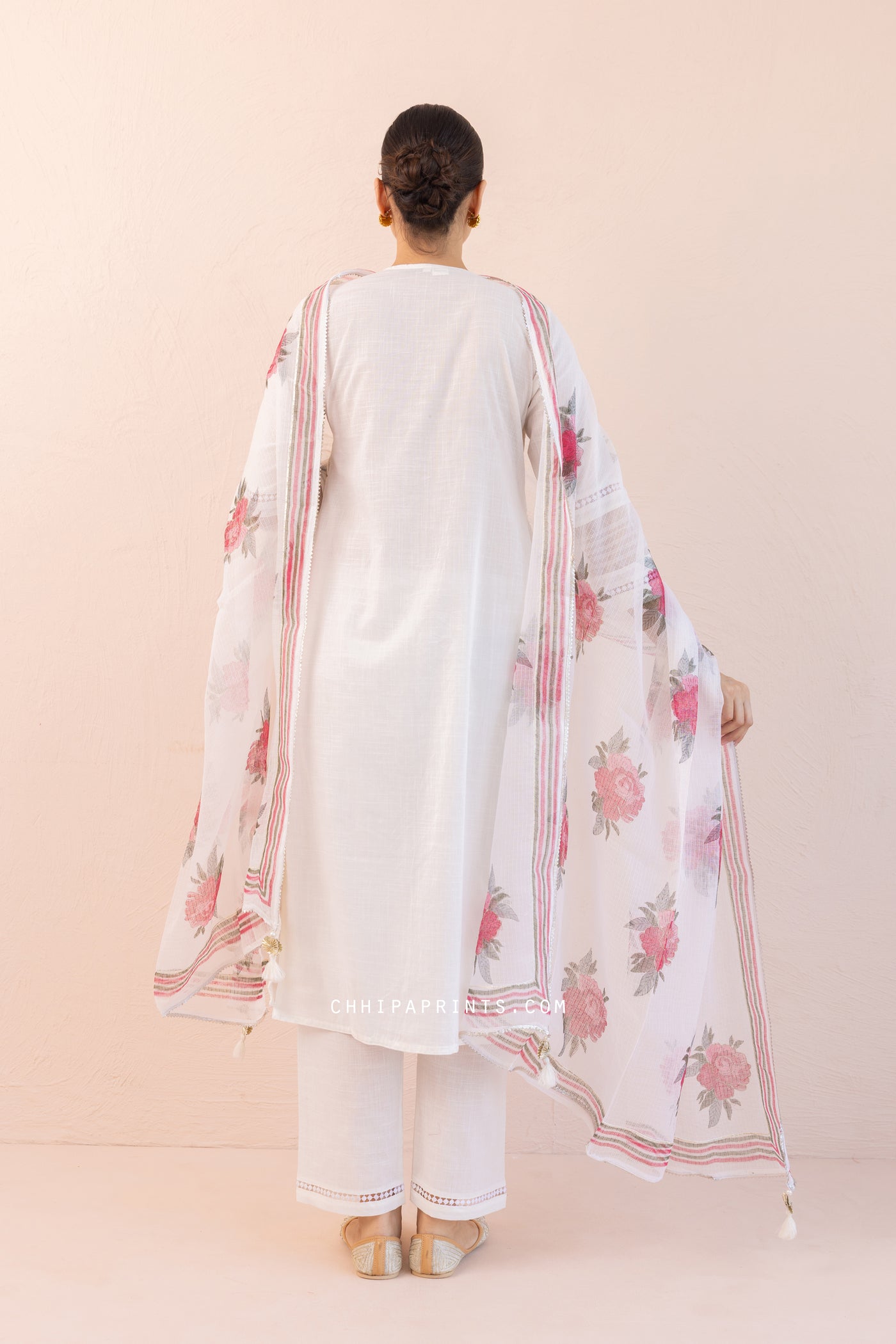 Cotton Slub Plain Dye Angrakha Kurta Set in Ivory