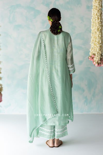 CHANDERI SILK SMOCKING KURTA SET IN Shades of MINT GREEN