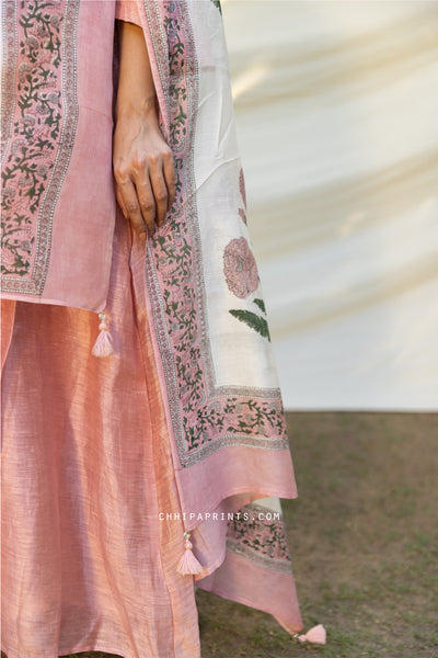 Satin Raw Silk Pleated A Line Kurta Set in Shades of Old Rose