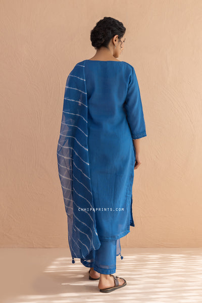Kota Doria Embroidery Buti Suit Set in Mykonos Blue