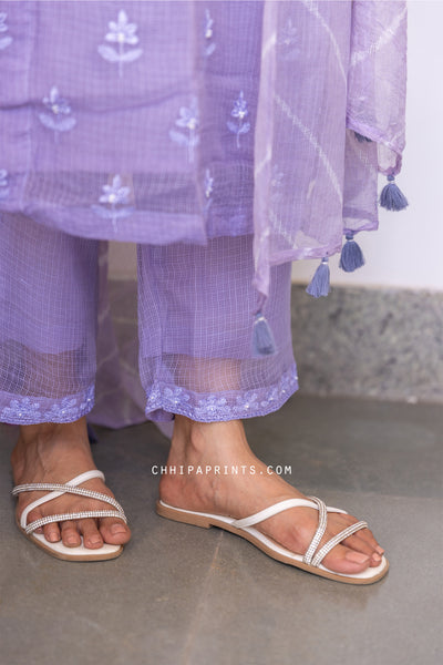 Kota Doria Embroidery Buti Suit Set in Purple Haze
