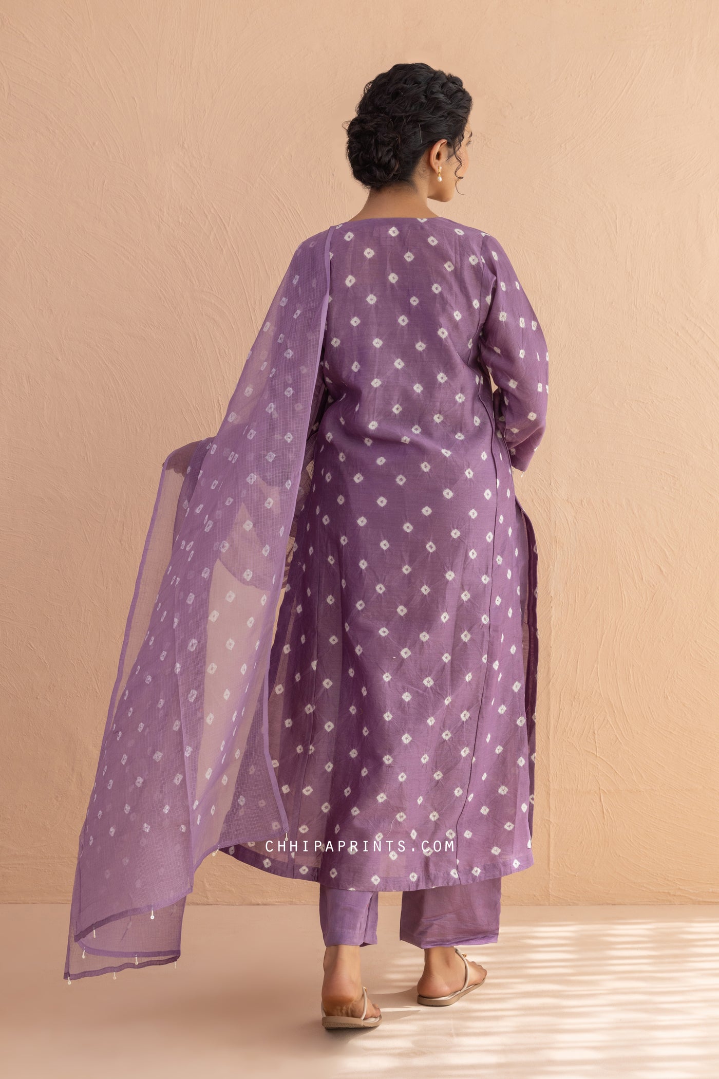 Chanderi Silk Bandhani Kurta Set in Purple Haze (Set of 4)