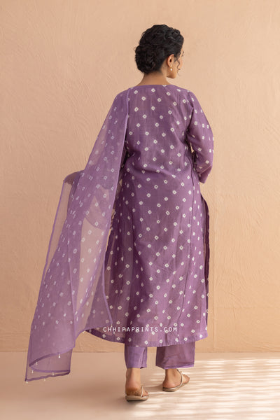 Chanderi Silk Bandhani Kurta Set in Purple Haze (Set of 4)