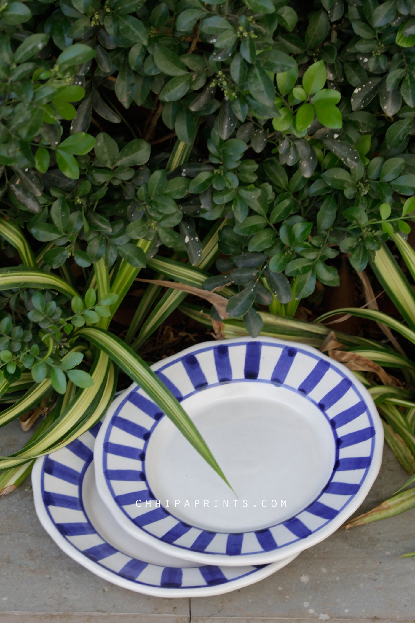 CERAMIC STONEWARE STRIPES DESSERT PLATE IN BLUE