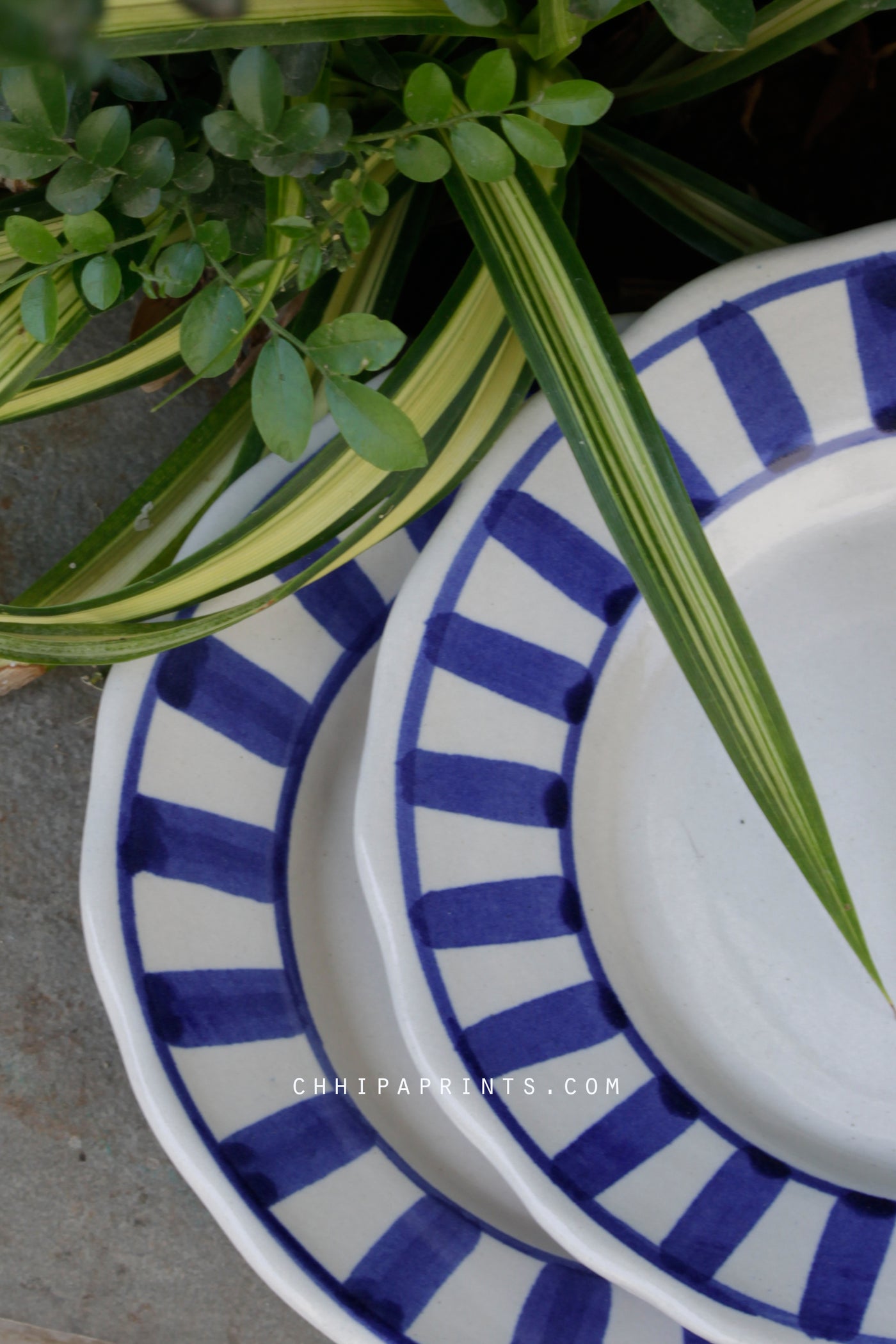 CERAMIC STONEWARE STRIPES DESSERT PLATE IN BLUE