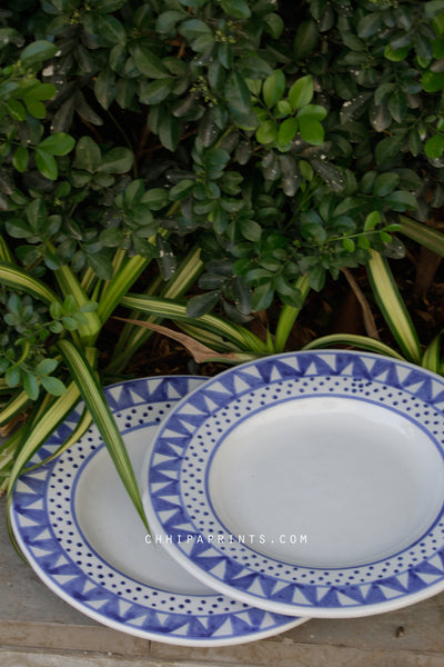 CERAMIC STONEWARE DOTS AND STRIPES STARTER PLATE IN BLUE