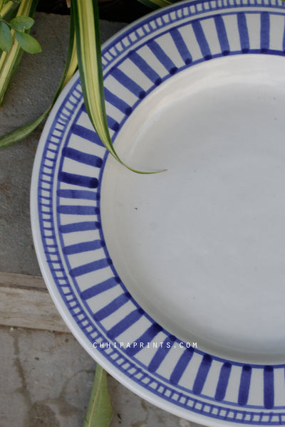 CERAMIC STONEWARE DOTS AND STRIPES DINNER PLATE IN BLUE