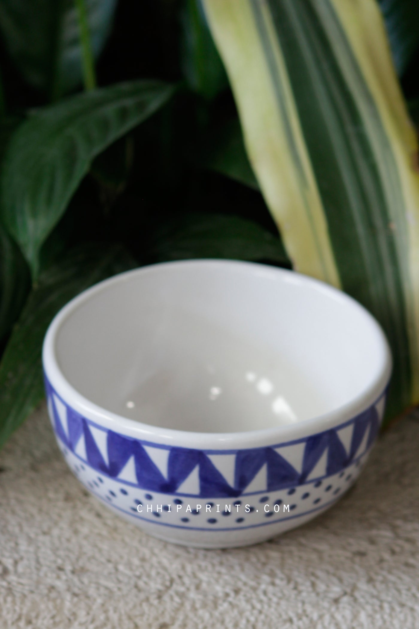 CERAMIC STONEWARE DOTS AND STRIPES SOUP BOWL IN BLUE