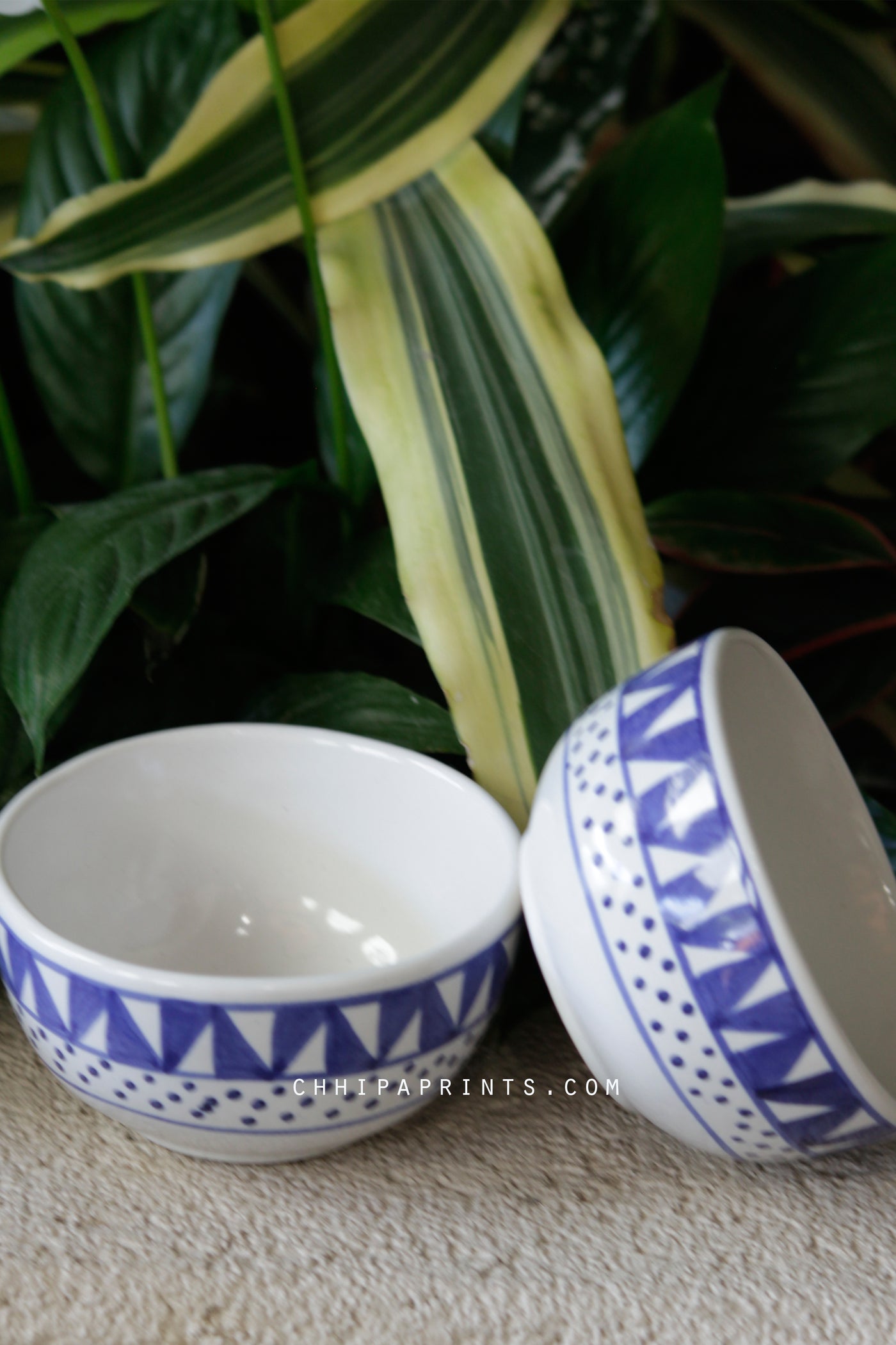 CERAMIC STONEWARE DOTS AND STRIPES SOUP BOWL IN BLUE