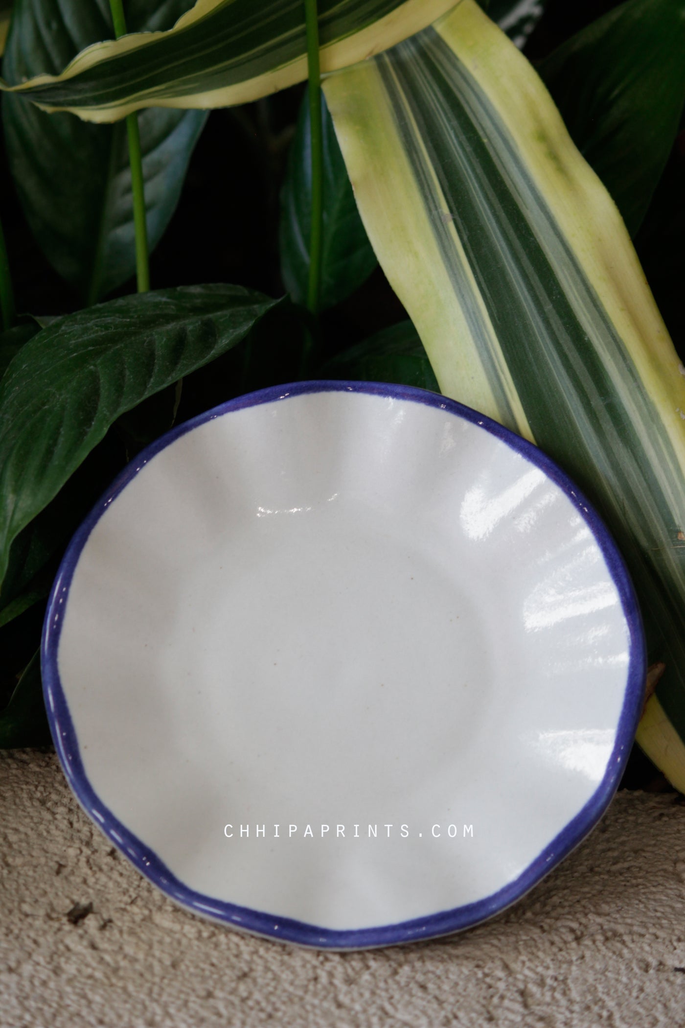 CERAMIC STONEWARE STRIPES TEA CUP & SAUCER PLATE IN BLUE (SET OF 4)