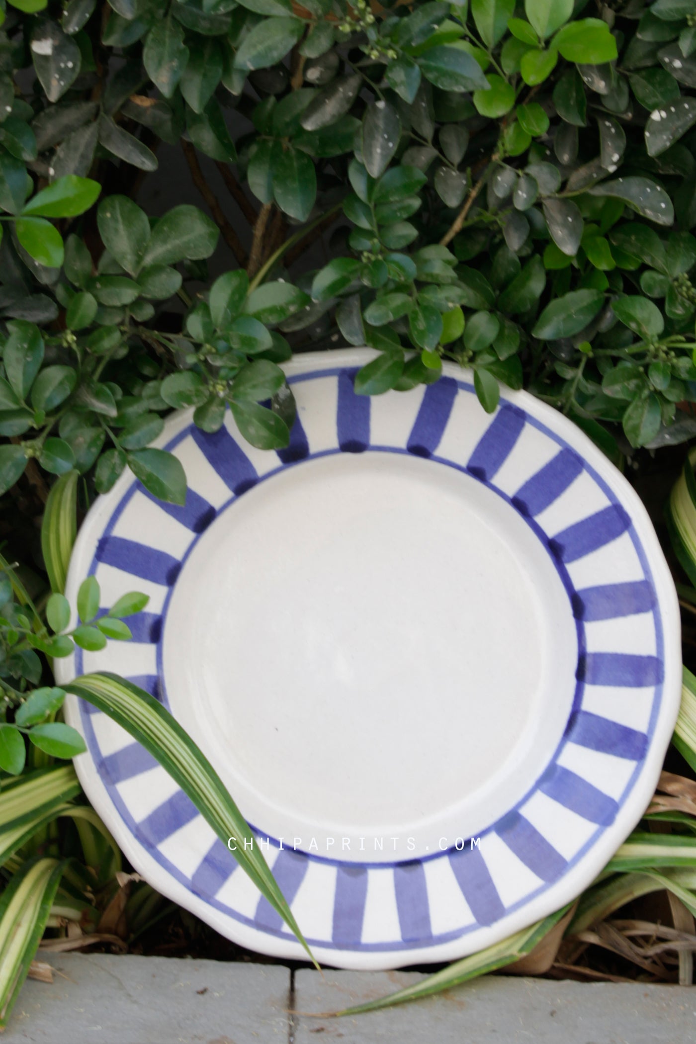 CERAMIC STONEWARE STRIPES DESSERT PLATE IN BLUE