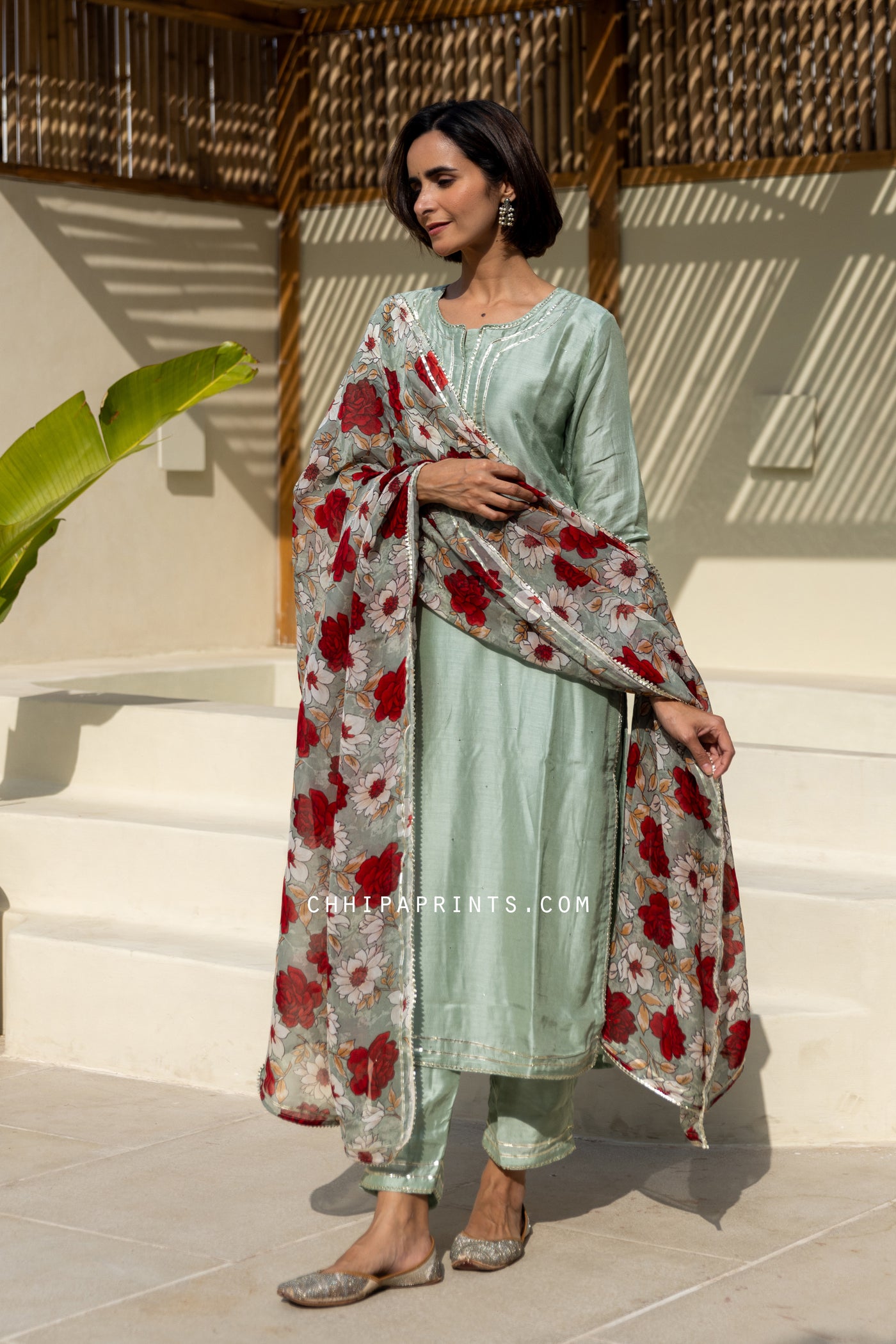 Cotton Silk Plain Dye Mukaish Work Kurta Set in Sky Grey