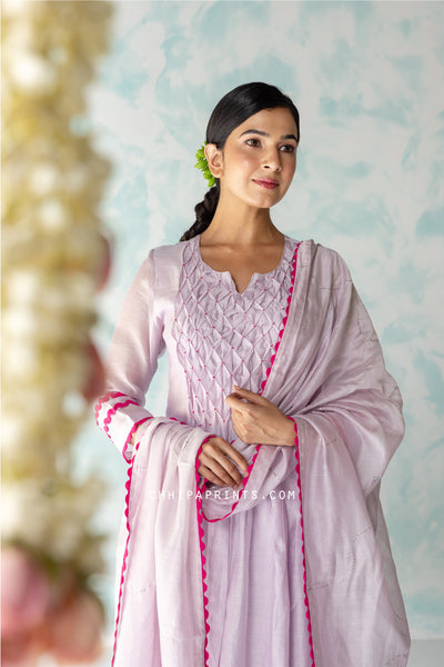 CHANDERI SILK SMOCKING KURTA SET IN Shades of Violet Ice