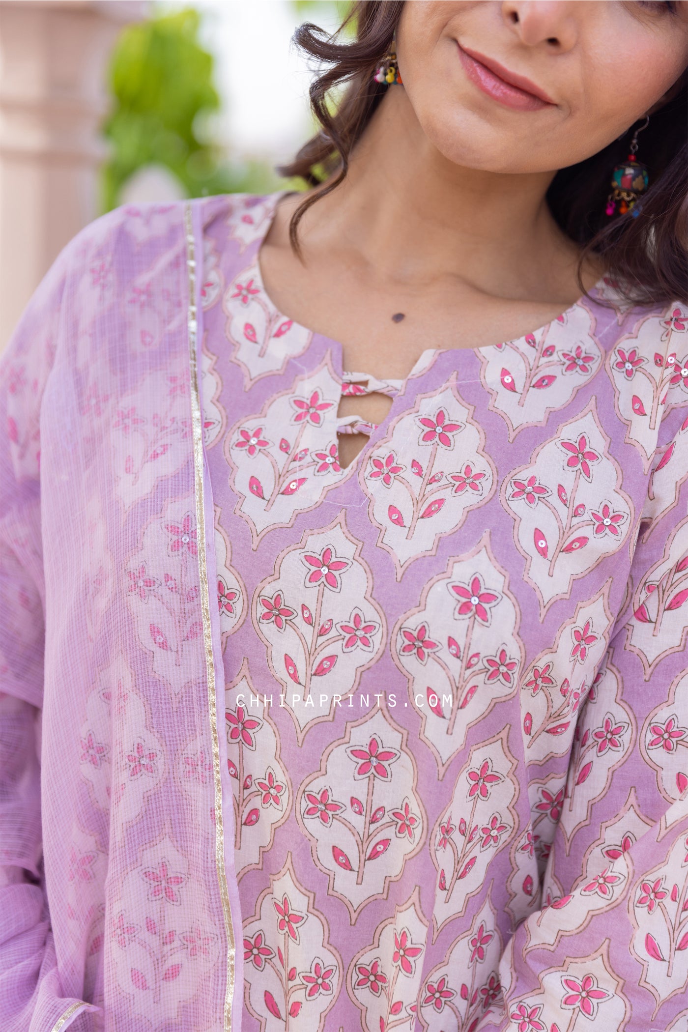 Cotton Chokdi Buta Suit Set from Aarna Collection in Dusty Lavender