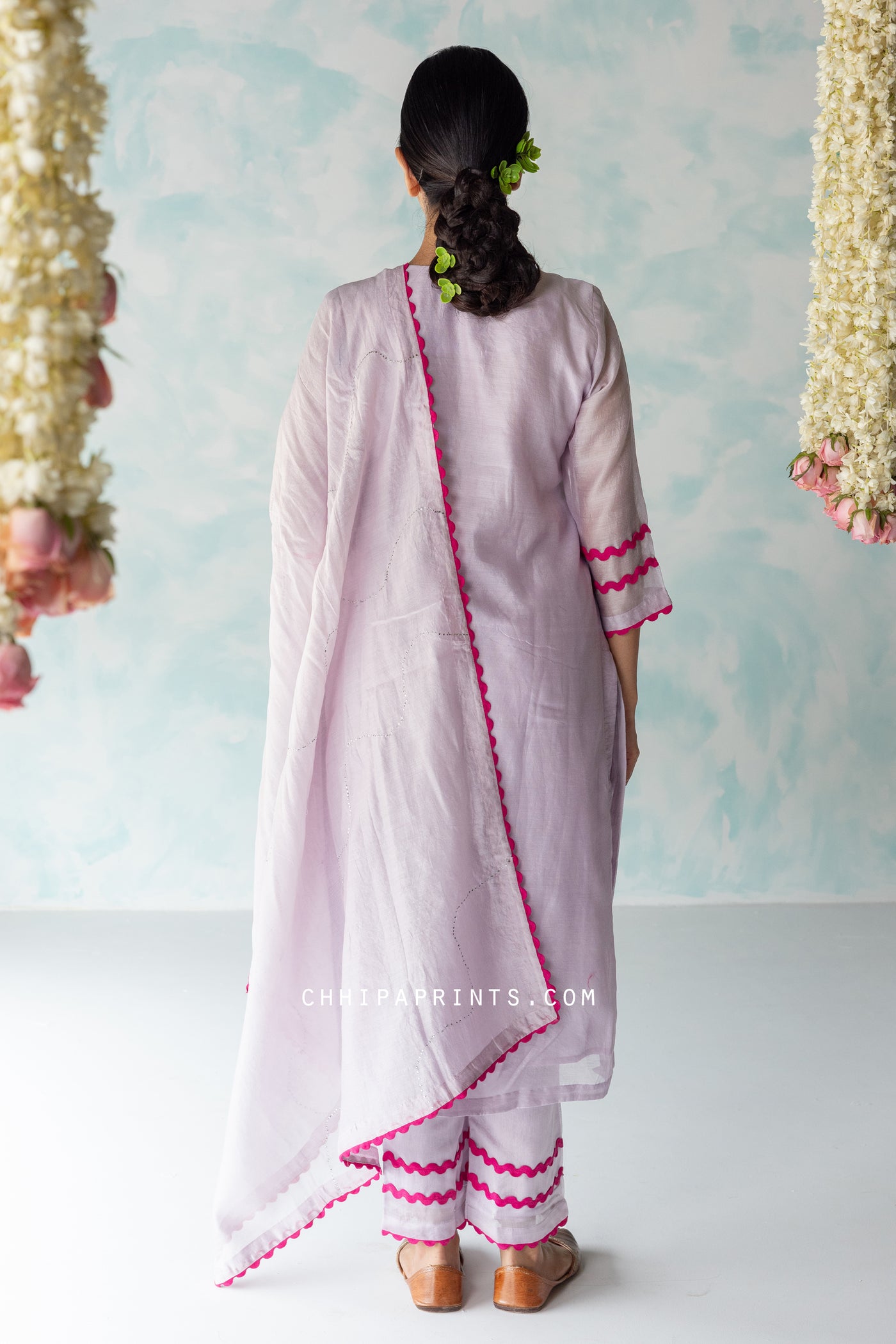 CHANDERI SILK SMOCKING KURTA SET IN Shades of Violet Ice