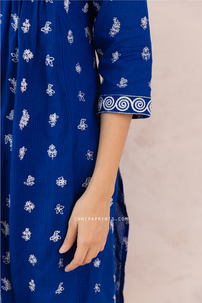 Cotton Multi Buti Embroidered Kurta Set in Royal Blue