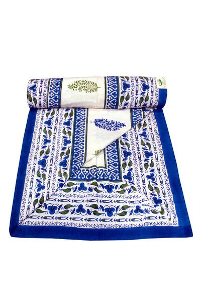 Cotton Border Hand Block Print  Bedsheet in Blue