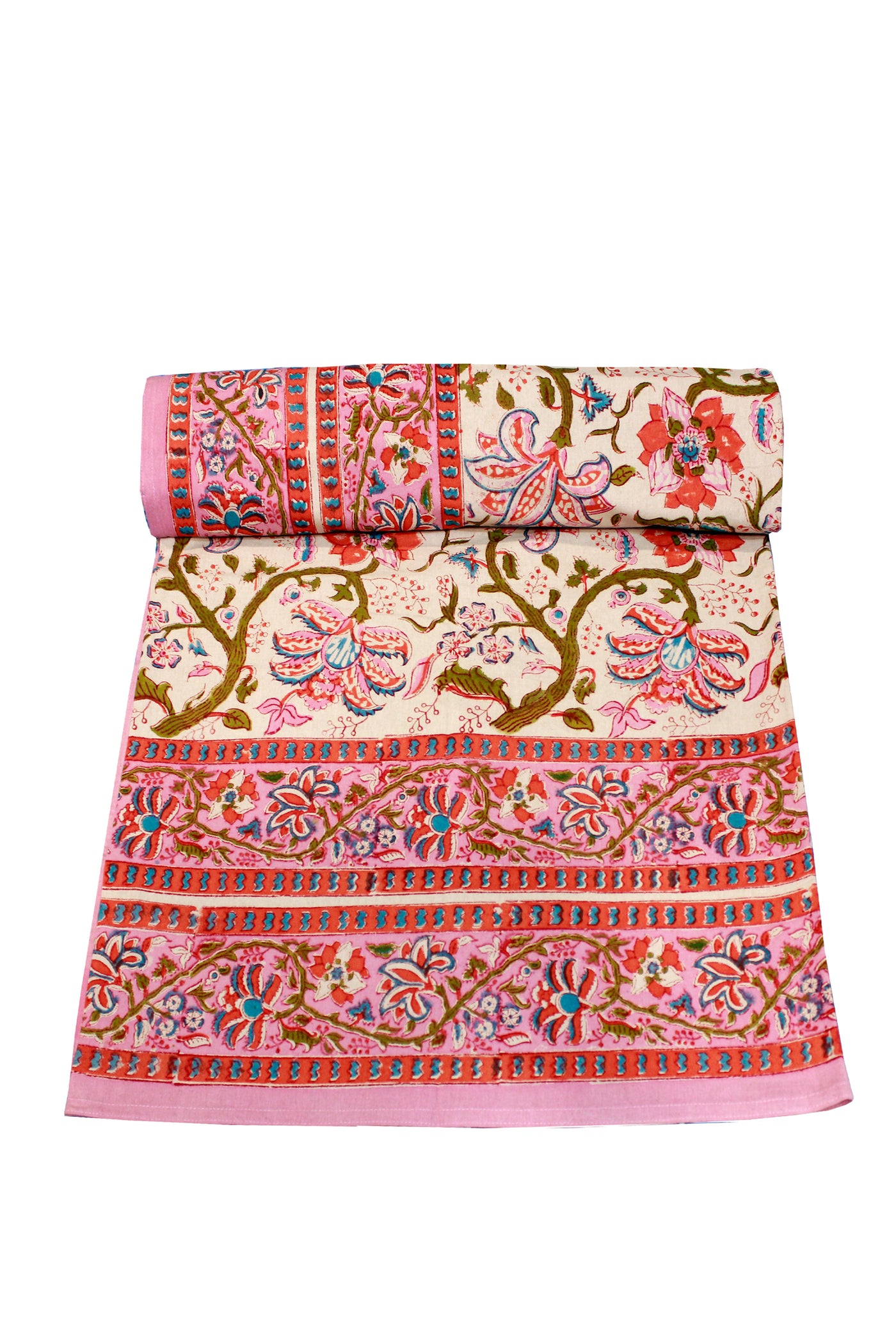 Cotton Flower Jaal Hand Block Print  Bedsheet in Blossom Pink