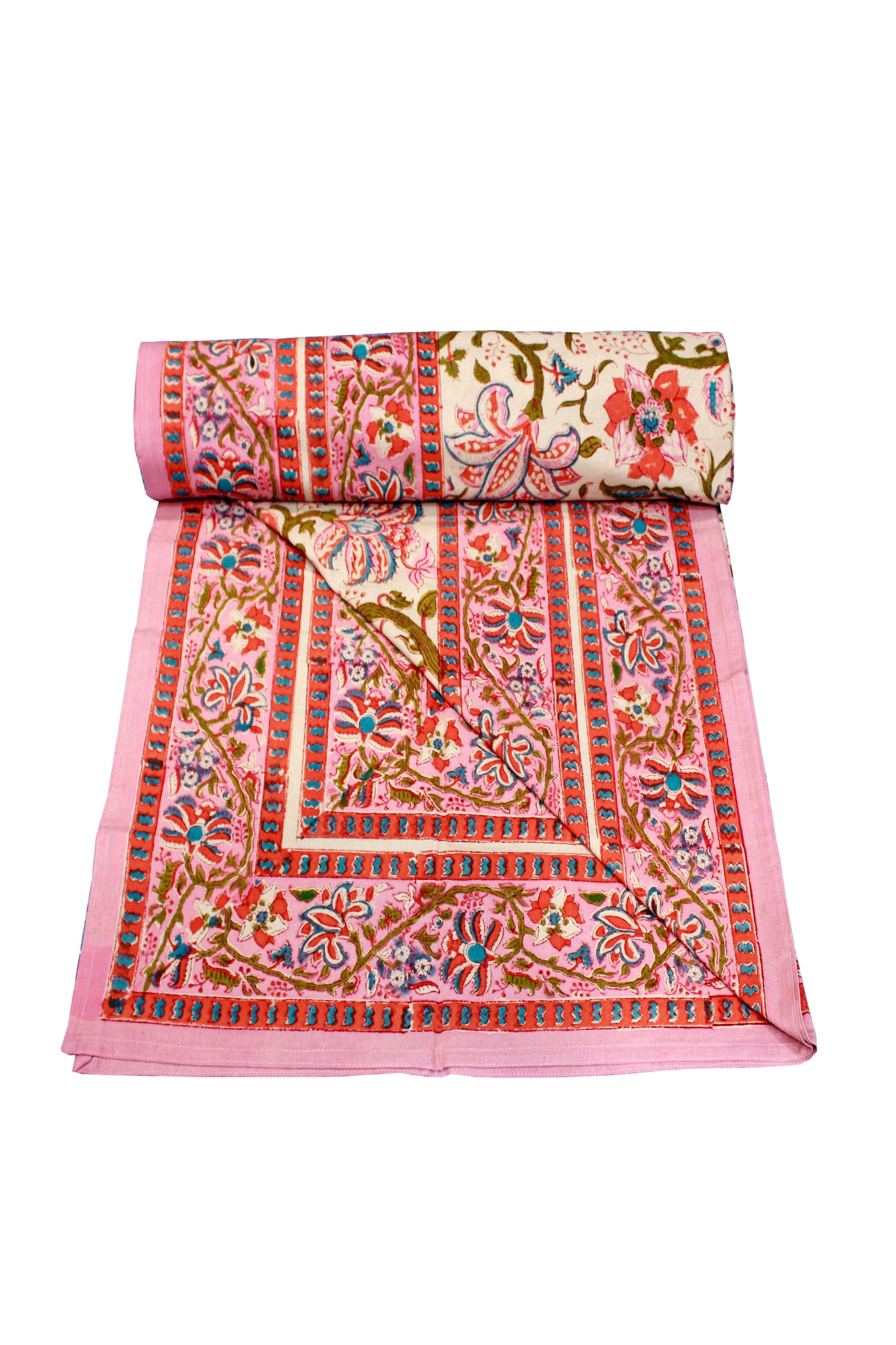Cotton Flower Jaal Hand Block Print  Bedsheet in Blossom Pink