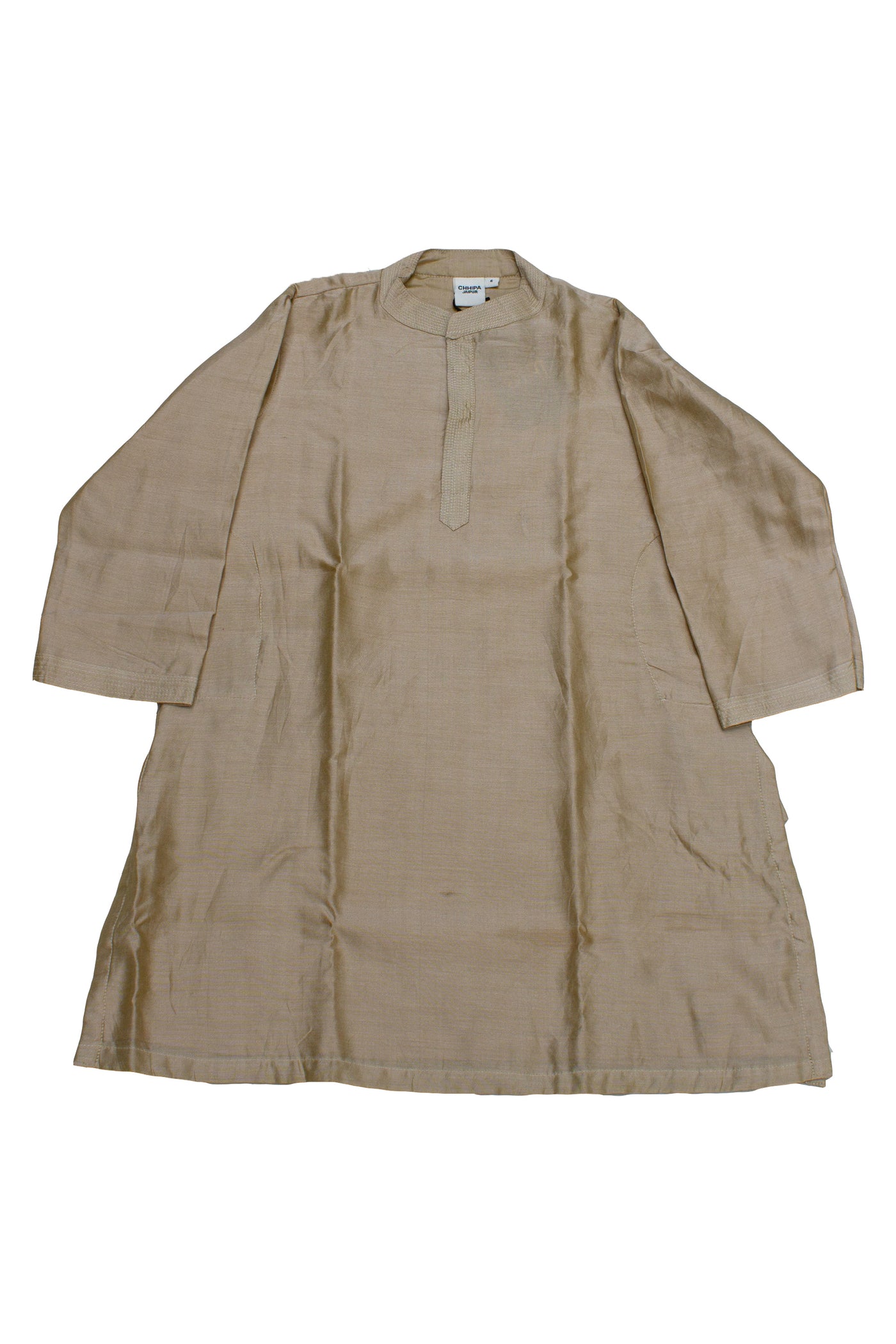 Chanderi Silk Plain Dye Boys Kurta in Beige