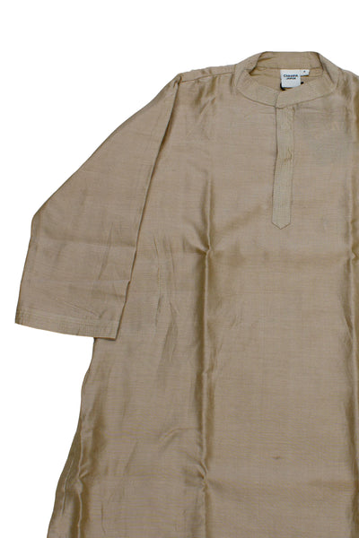 Chanderi Silk Plain Dye Boys Kurta in Beige