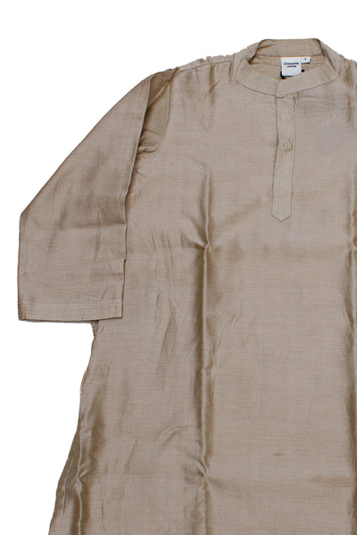Chanderi Silk Plain Dye Boys Kurta in Beige