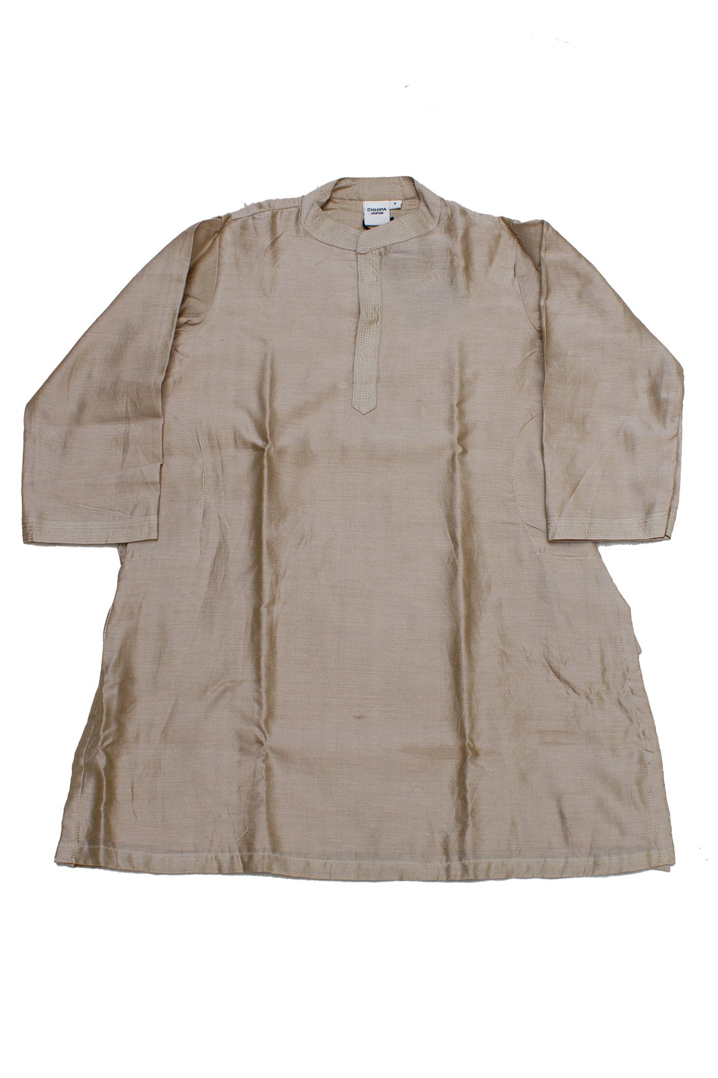 Chanderi Silk Plain Dye Boys Kurta in Beige