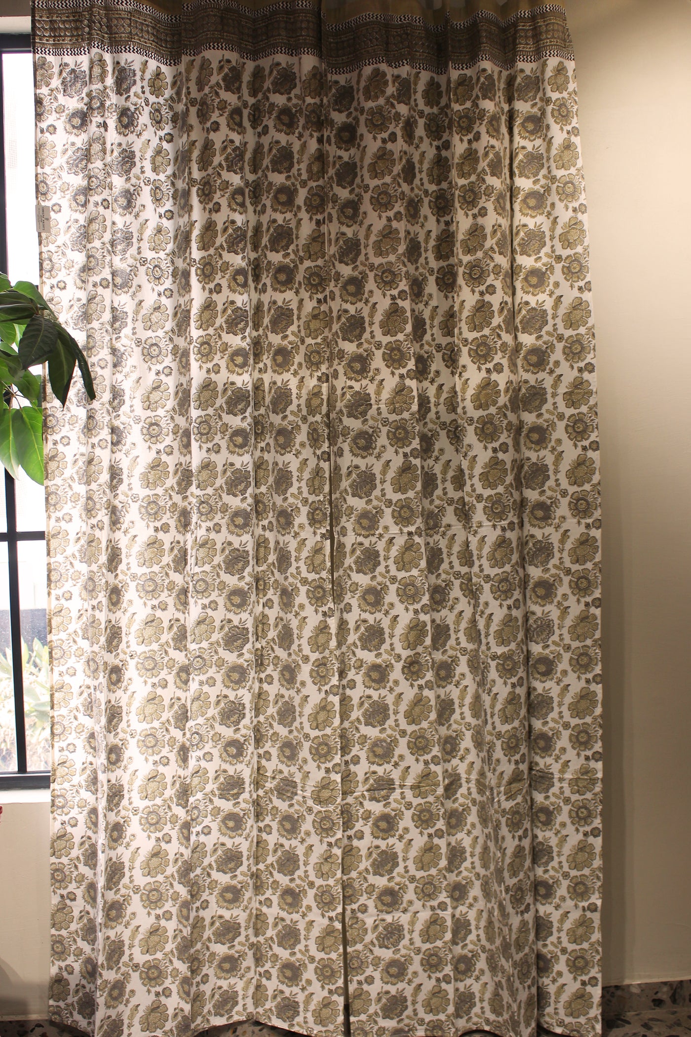 Cotton Chattha Jaal Block Print Curtain in Light Brown