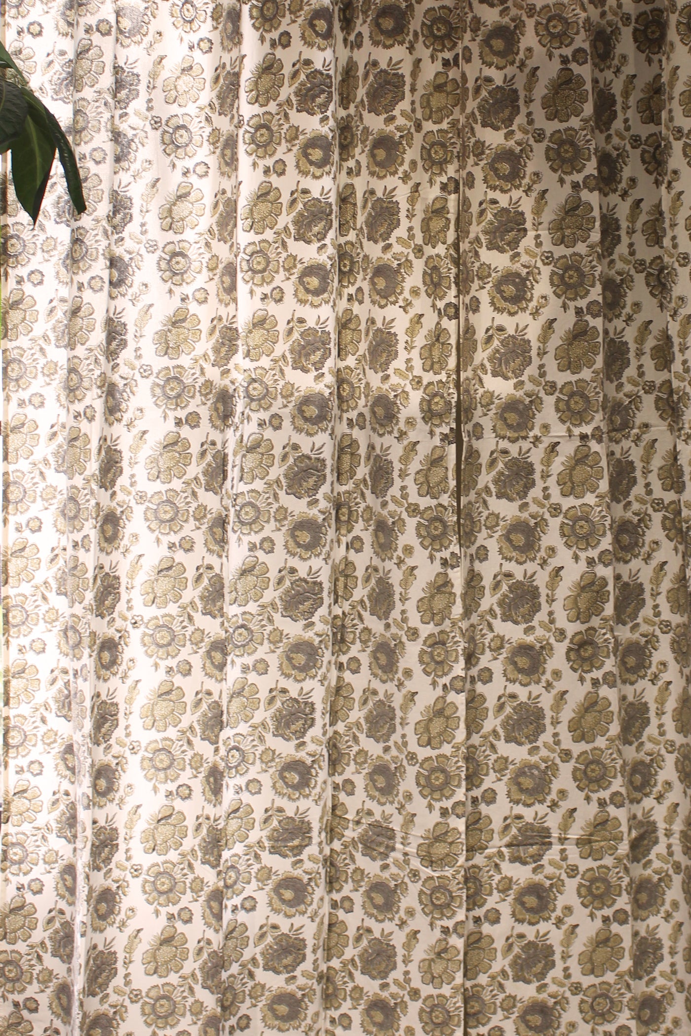 Cotton Chattha Jaal Block Print Curtain in Light Brown