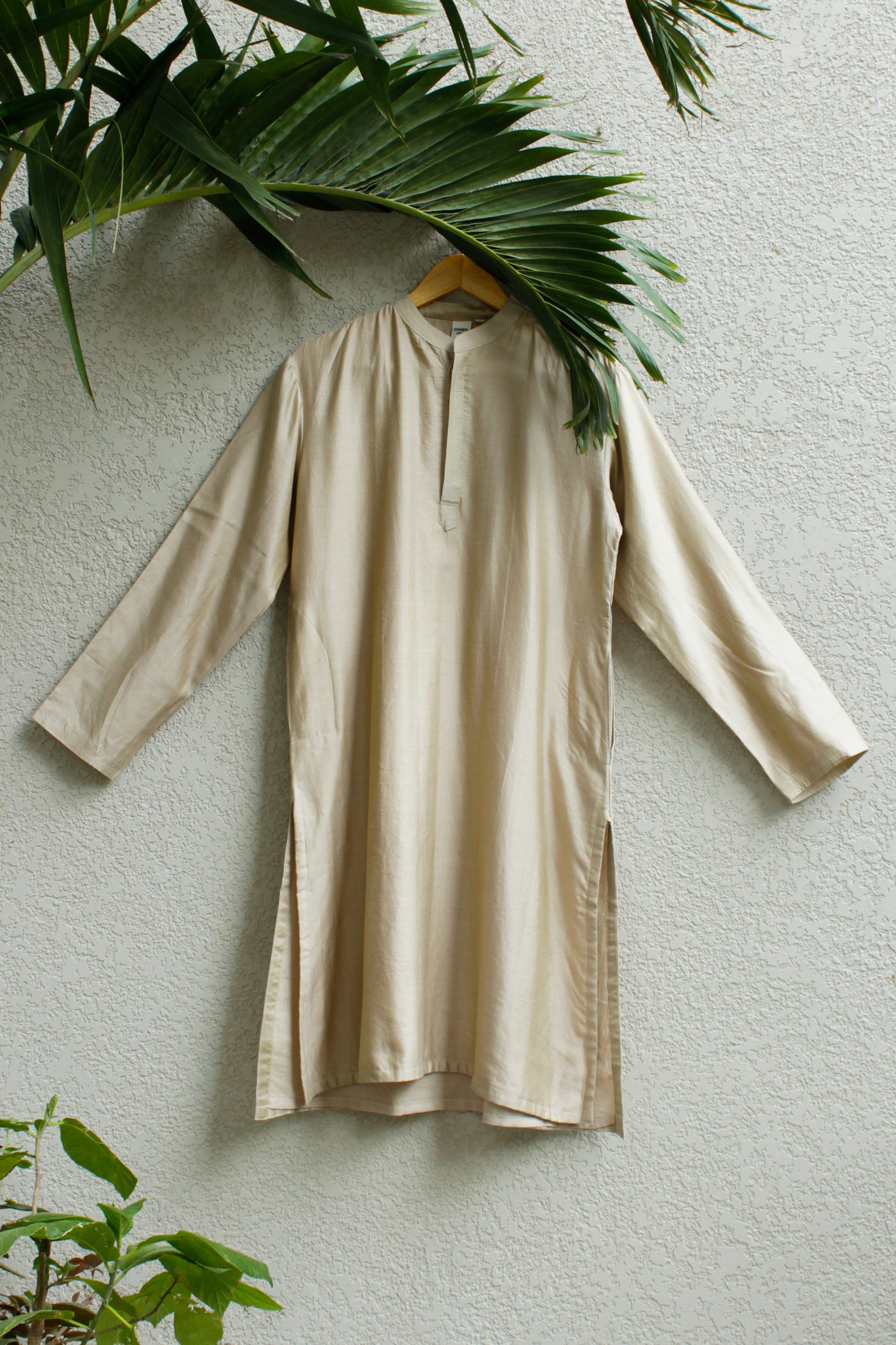 Chanderi Silk Plain Dye Men Kurta in Beige