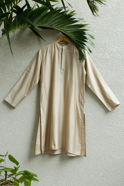 Chanderi Silk Plain Dye Men Kurta in Beige