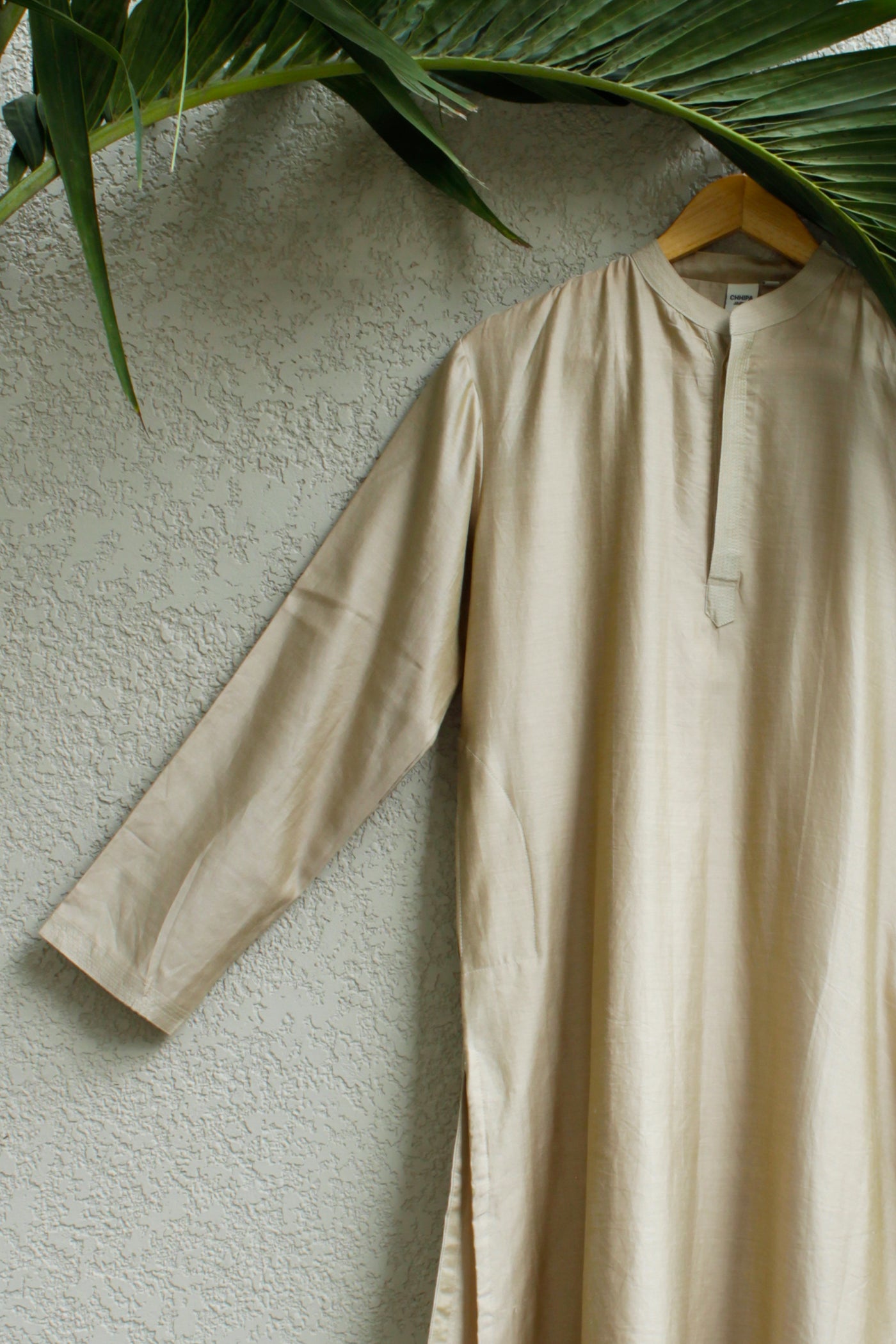 Chanderi Silk Plain Dye Men Kurta in Beige