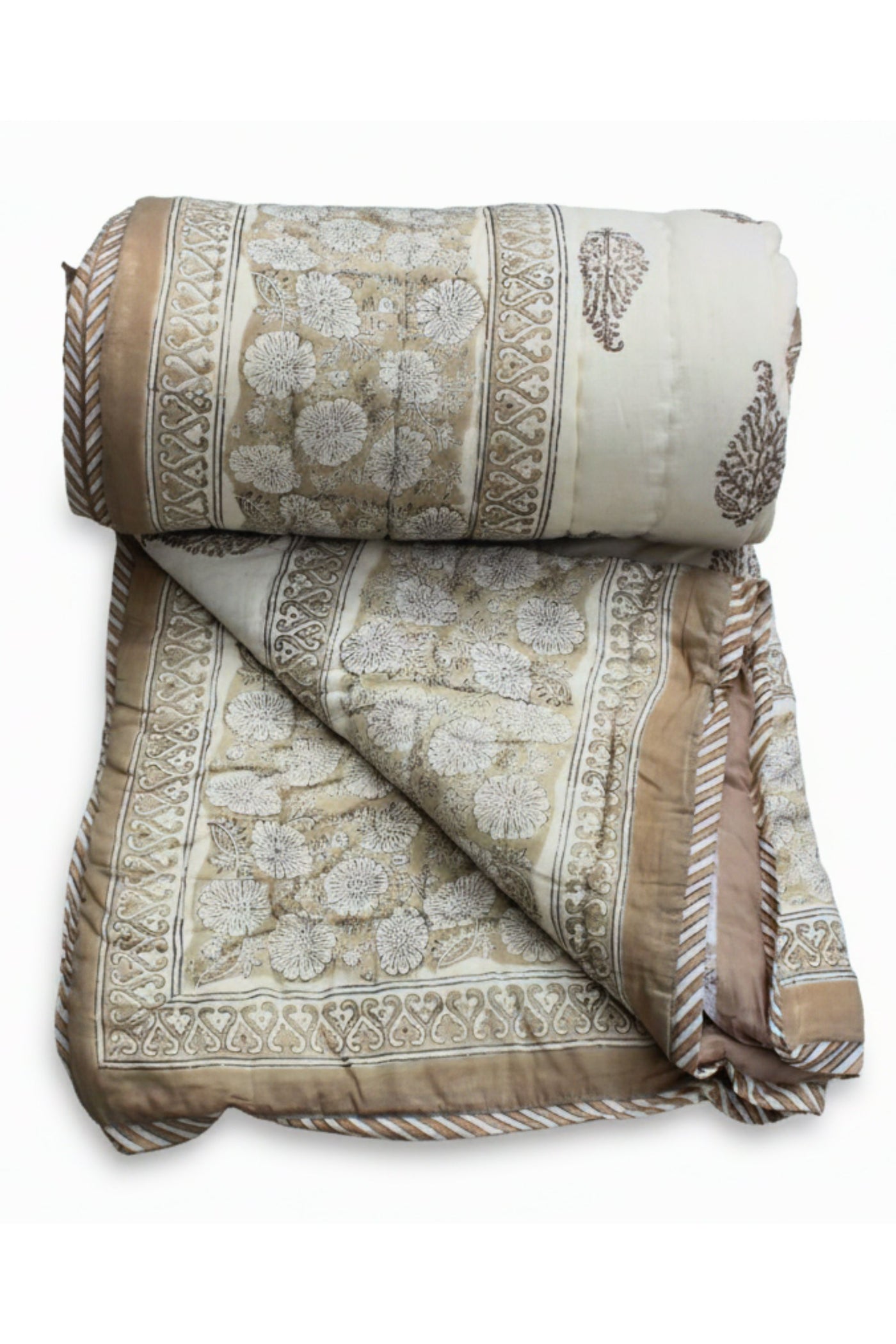 Quilt Paisely Hand Block Print in Beige